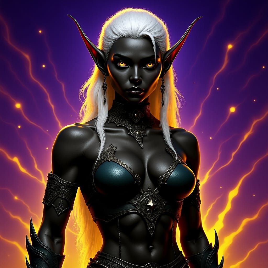 Muscle-Bound Drow Elf Warrior with White Hair