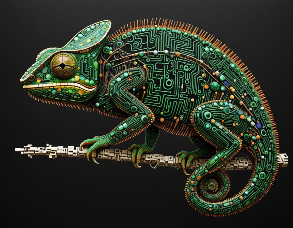 Chameleon Crafted From Matrix Code