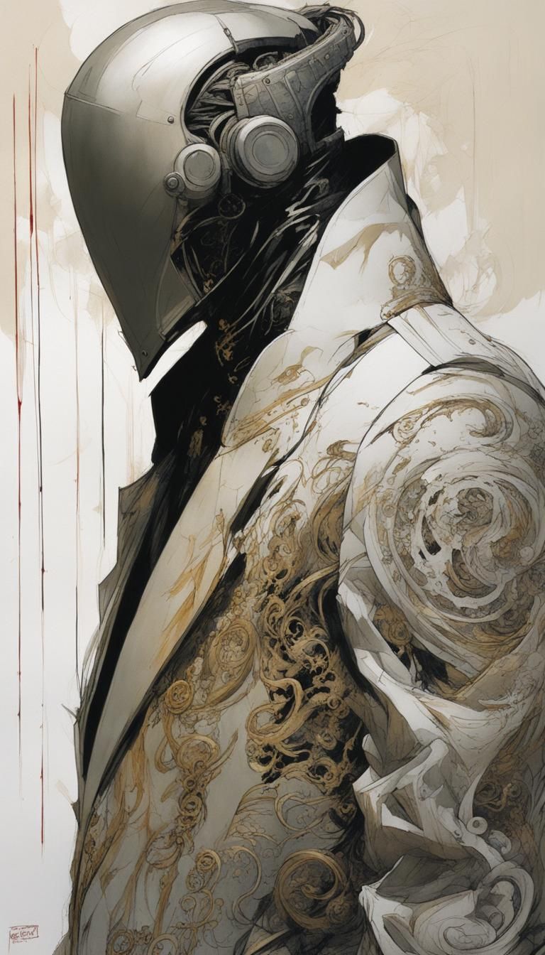 Faceless Figure with Long Neck in Detailed Jacket