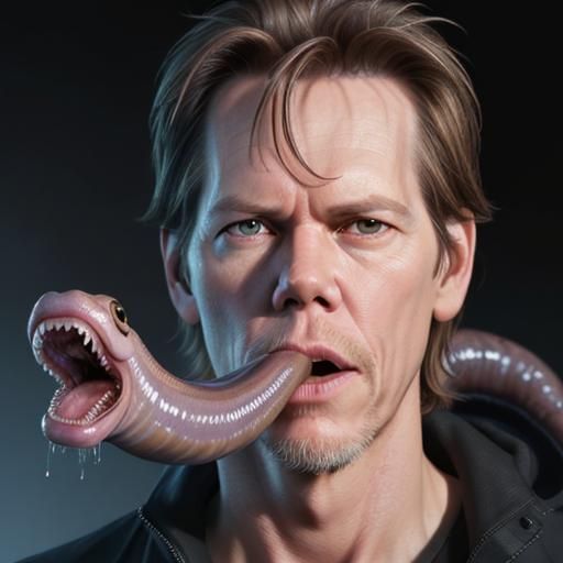 Eerie Portrait: Man with Lampreys in Mouth