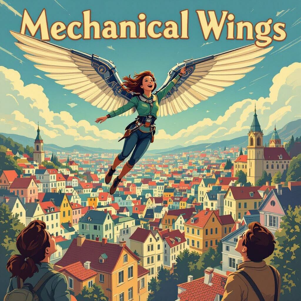 Whimsical Mechanical Wings Poster for Personal Flight