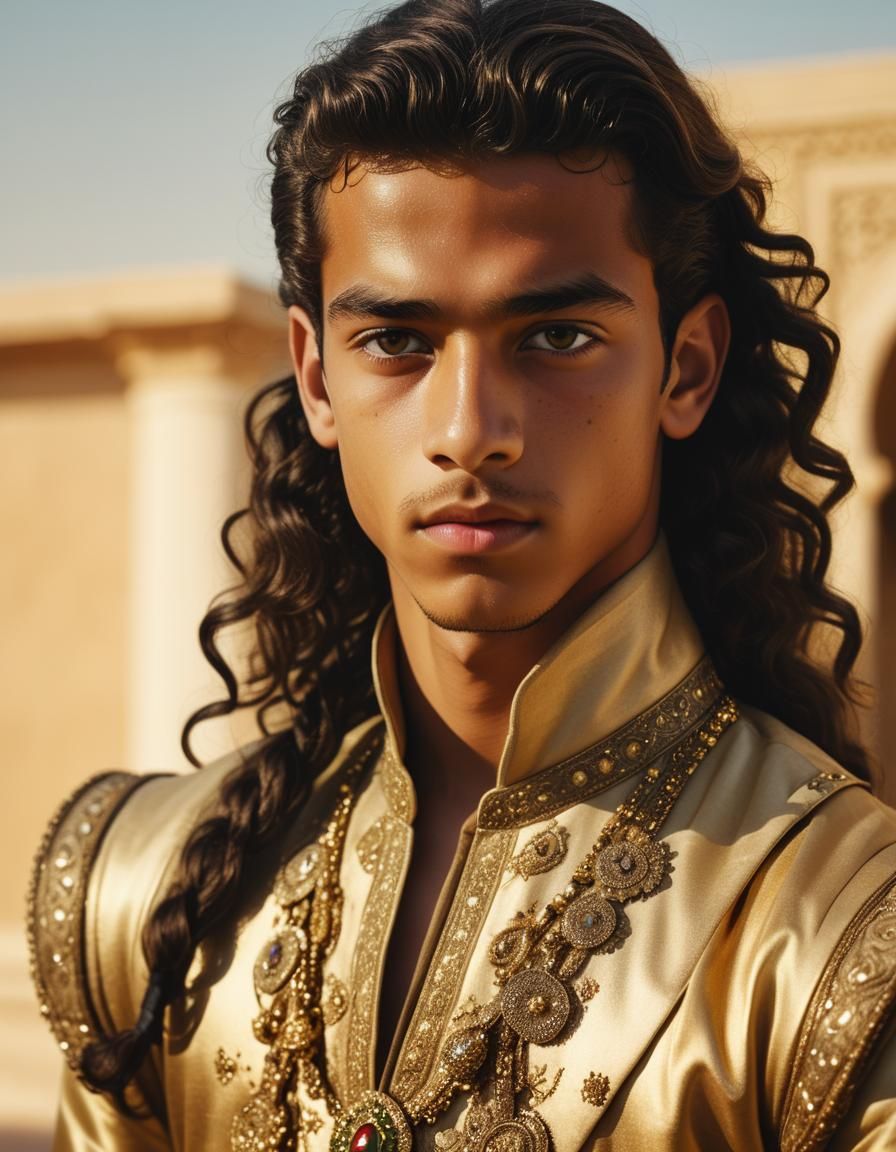 Arab Biracial Prince Portrait in Golden Cinematic Style