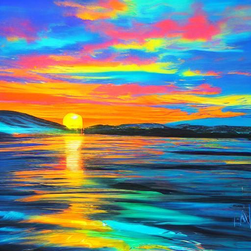 Colorful Sunset Bay in Graffiti Splash Art Style