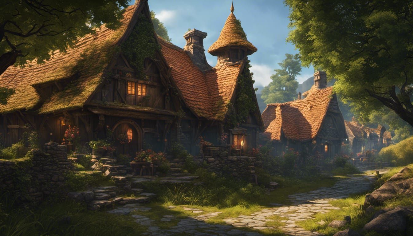 Celtic Village in Dark Fantasy Style