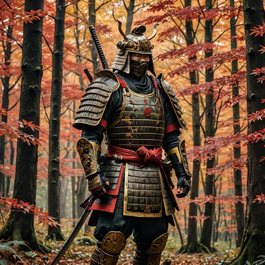 Samurai Warrior in Autumn Forest