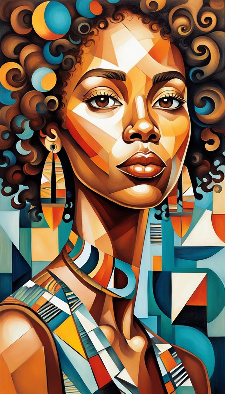 Cubist Afro Woman in Expressionist Baroque Style