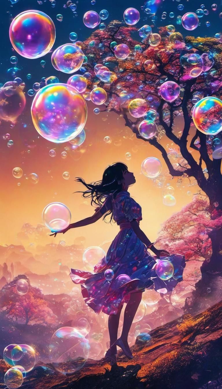 Bubbles Maiden Double Exposure Anime Illustration