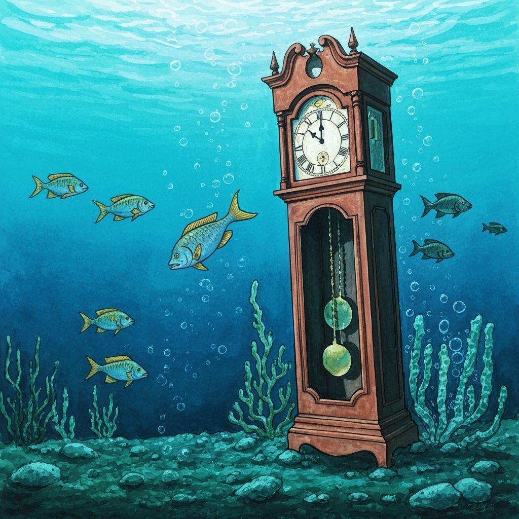 A grandfather clock standing upright at the bottom of the oc...