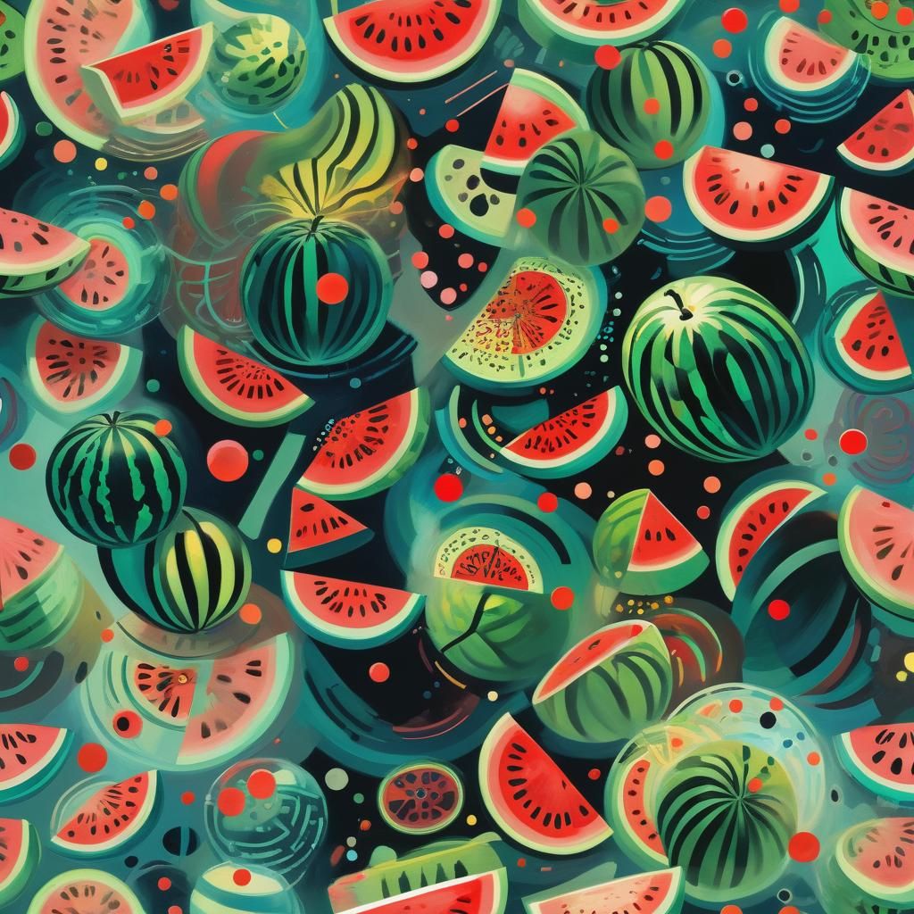 Glowing Watermelons in Bauhaus Kandinsky Style