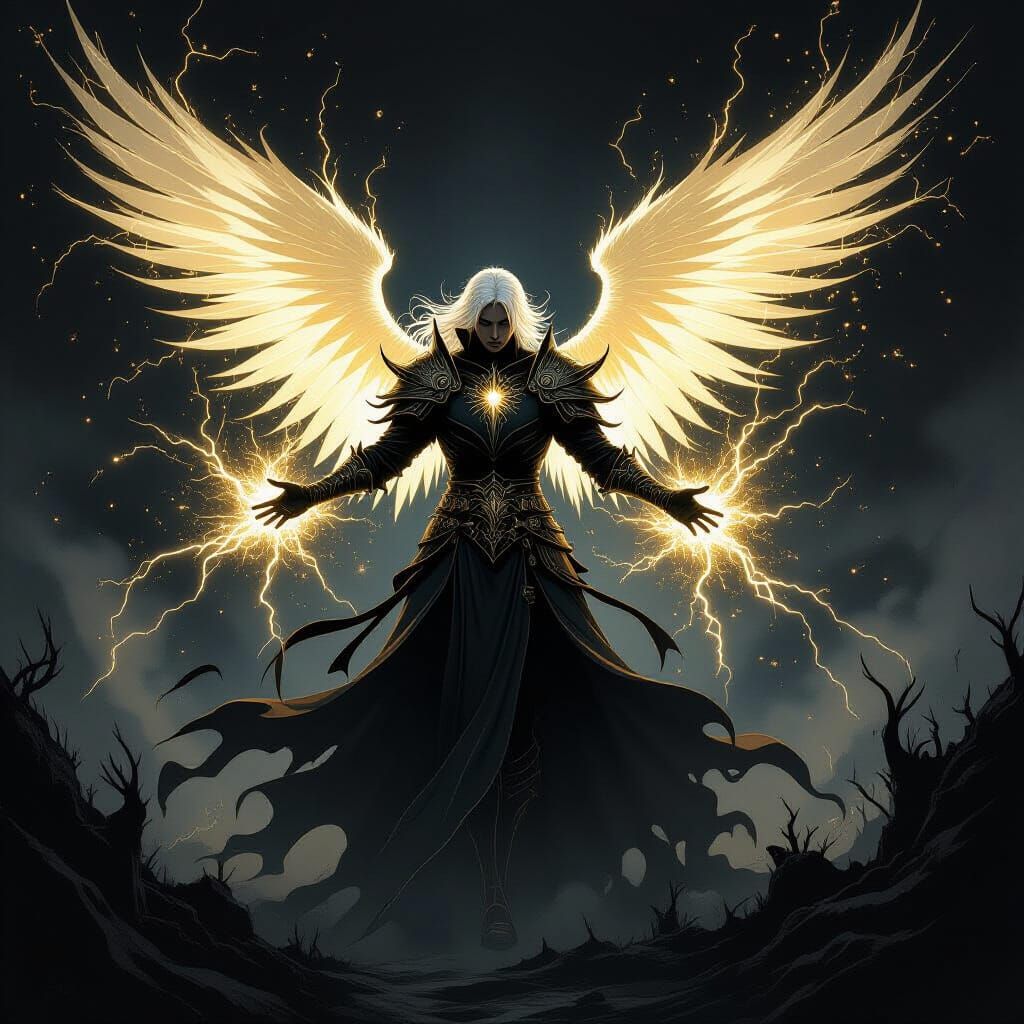 Angel Mage Hero of Light in Dark Fantasy Style