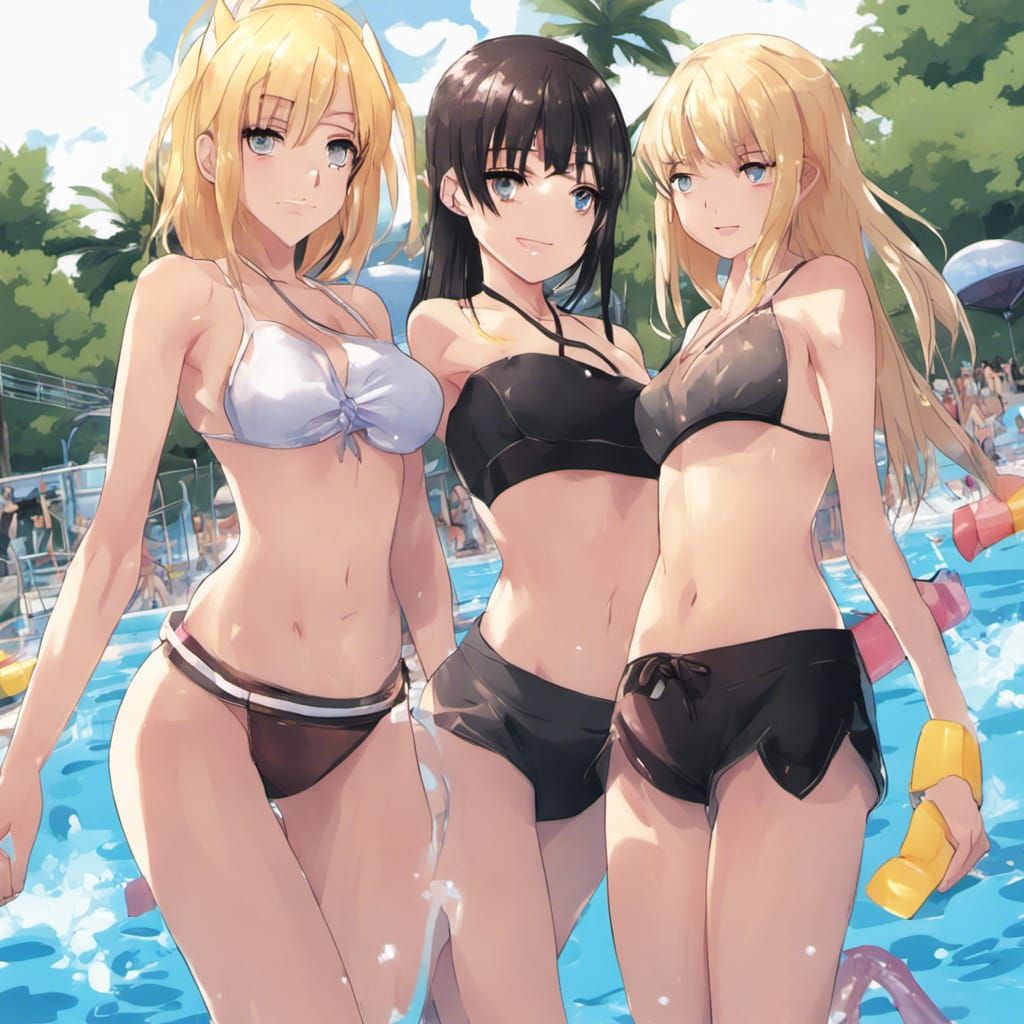 Anime Style: Two Women at a Water Park