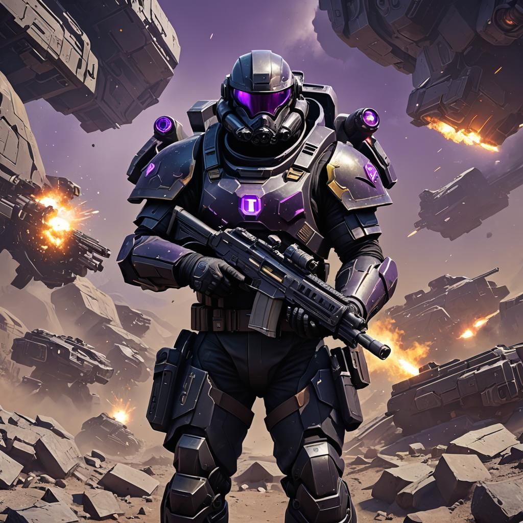 Sci-Fi Medic Trooper Reloading Rifle in Helldivers Style