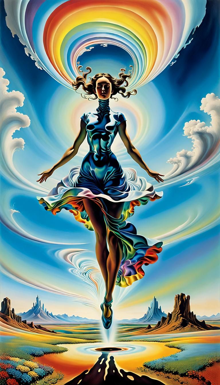 Surreal Landscape with Elastic Flora and Metallic Sky