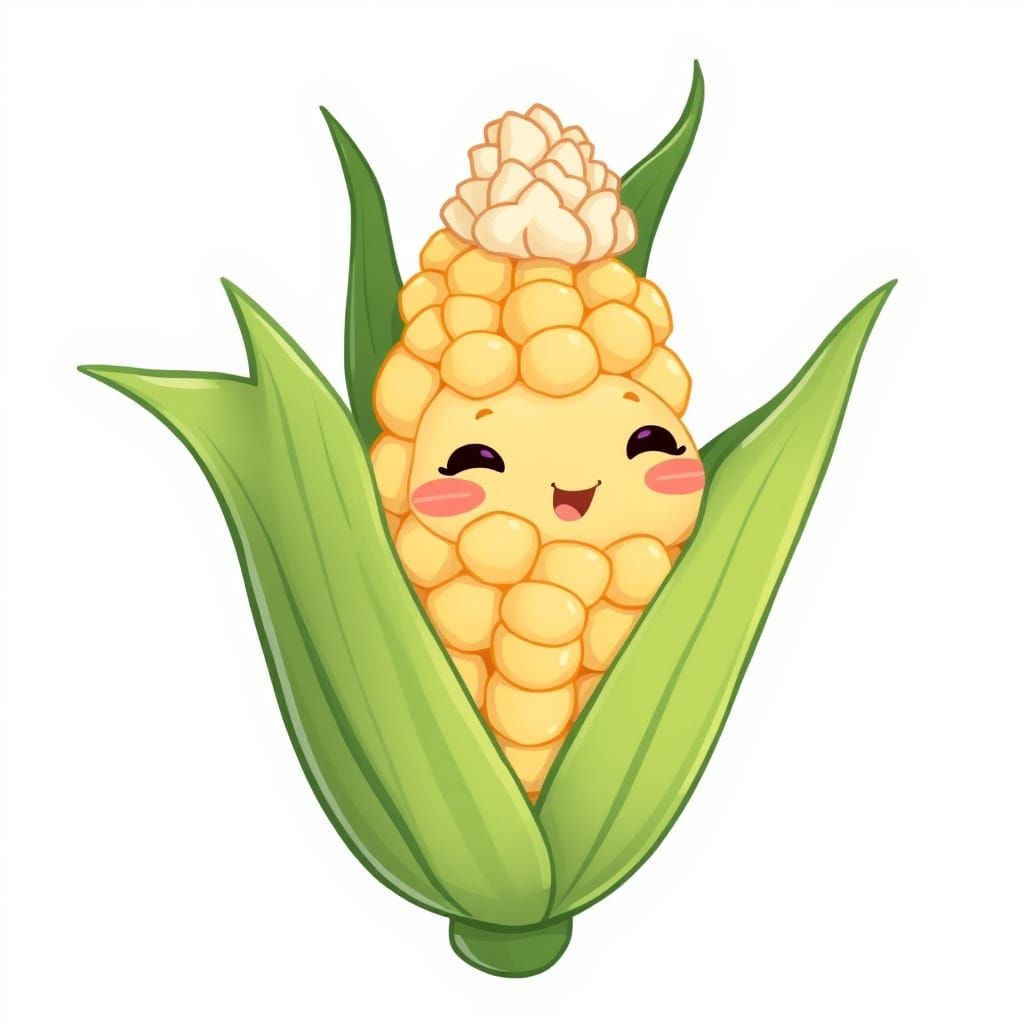 Whimsical Baby Corn in Delicate Cartoon Style