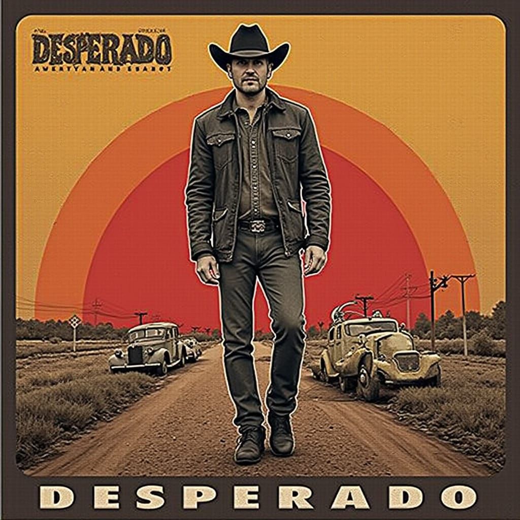 Desperado Cowboy Riding Home in a Dusty Landscape