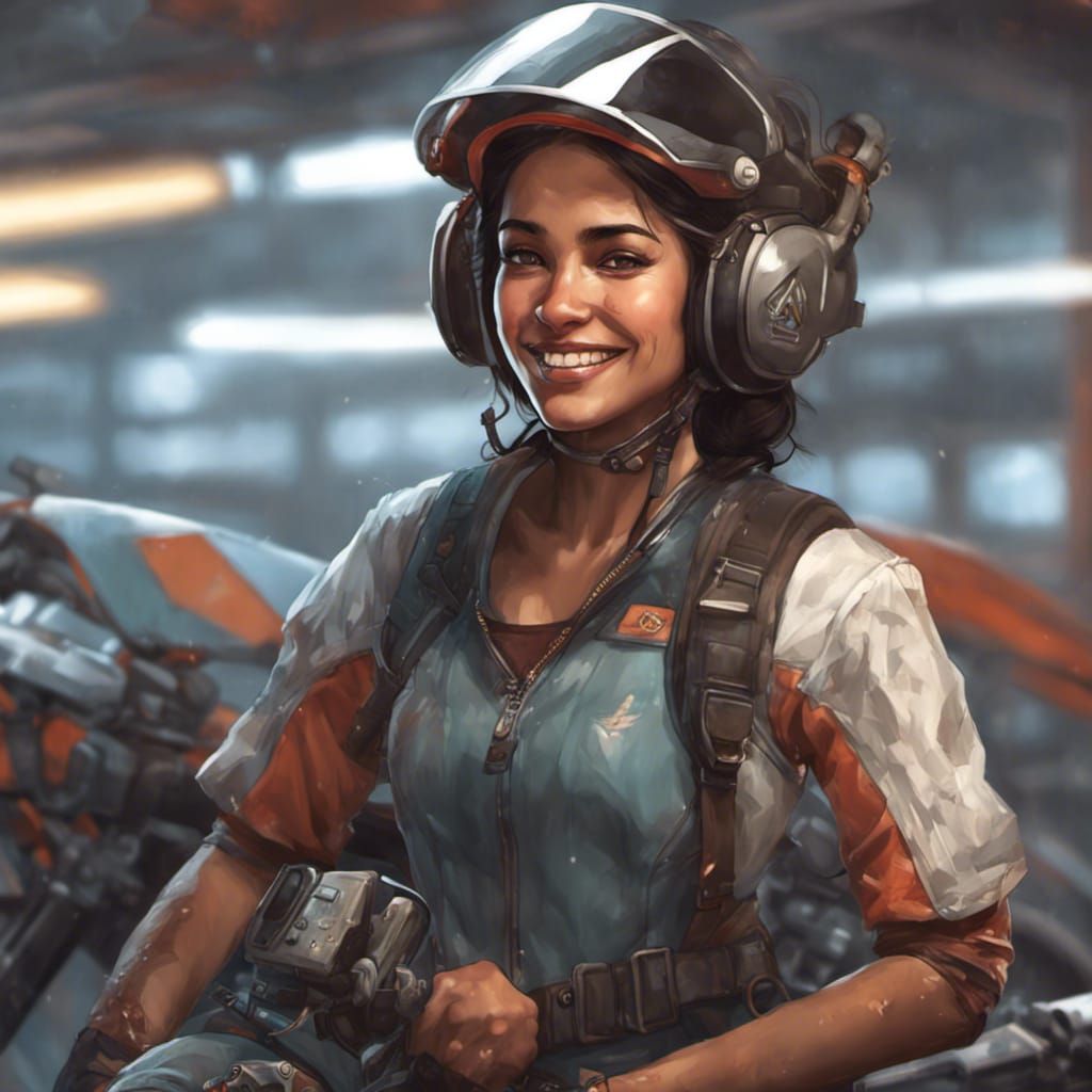 Confident Latina Mechanic: Hyperdetailed Digital Portrait