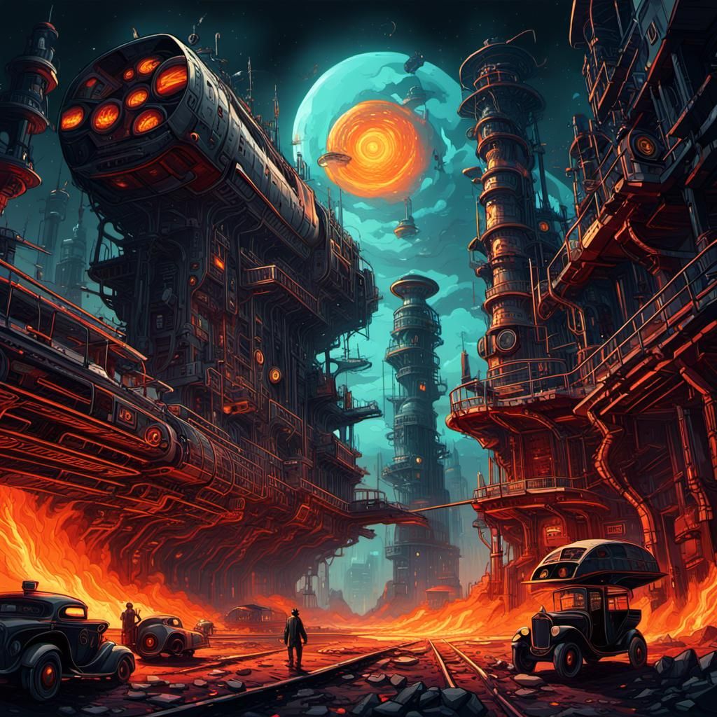 Dieselpunk Infernoland in Sci-Fi Dystopian Setting