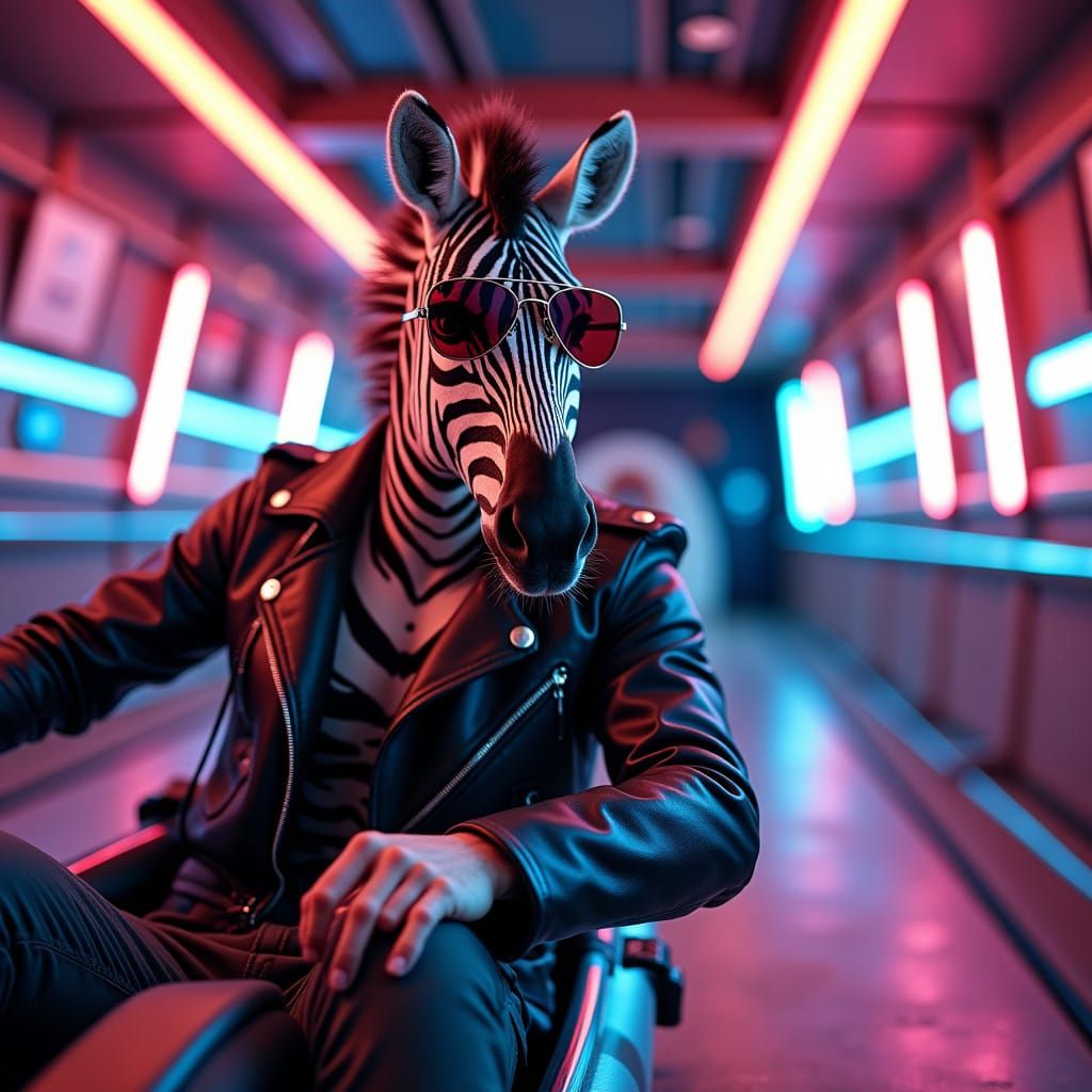 Neon Action Zebra in High Tech Lair