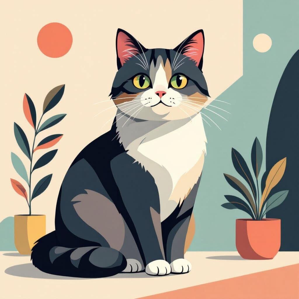 Square Cat in Pastel Geometric Style