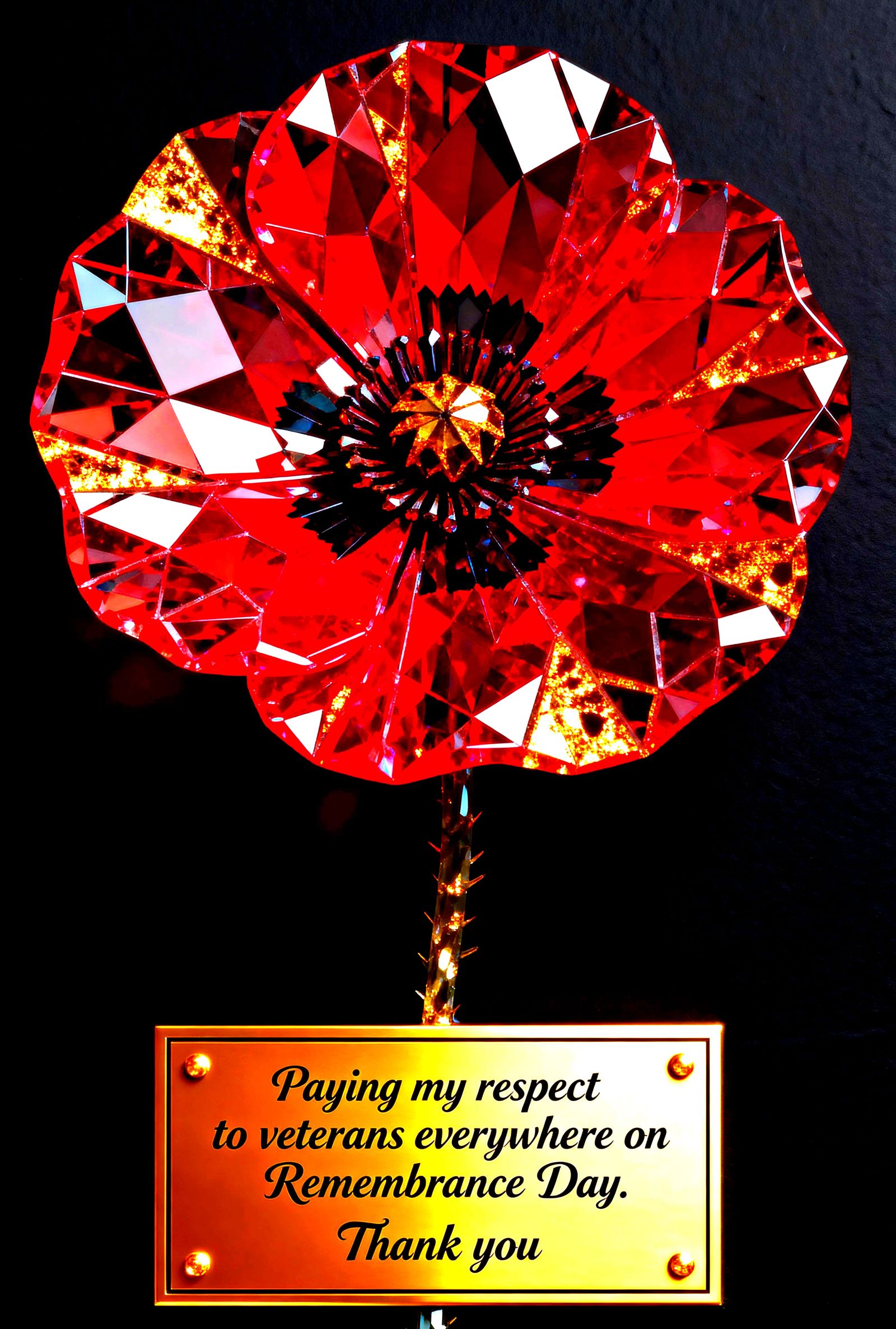 Deep Red Poppy with Gold Plaque for Remembrance Day