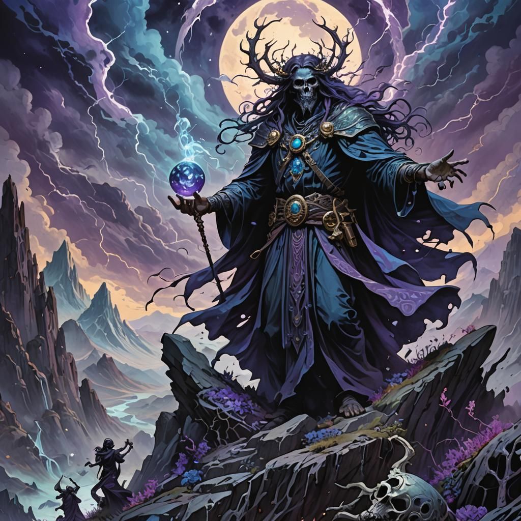 Necromancer Summons Skeletons on Mystical Mountain