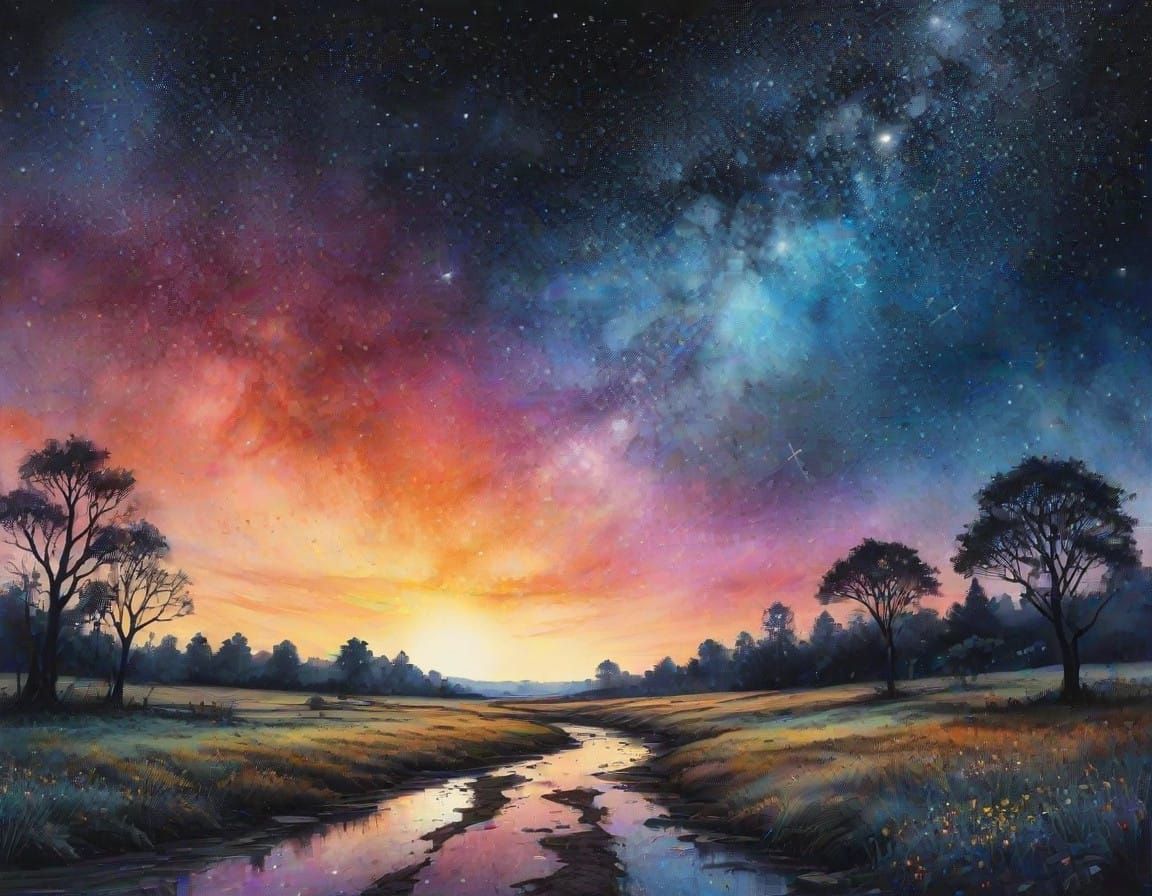 Cosmic Dreamscape with Stars and Galaxy