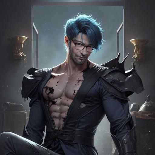 Wounded Android Butler's Comforting Smile in Anime Style