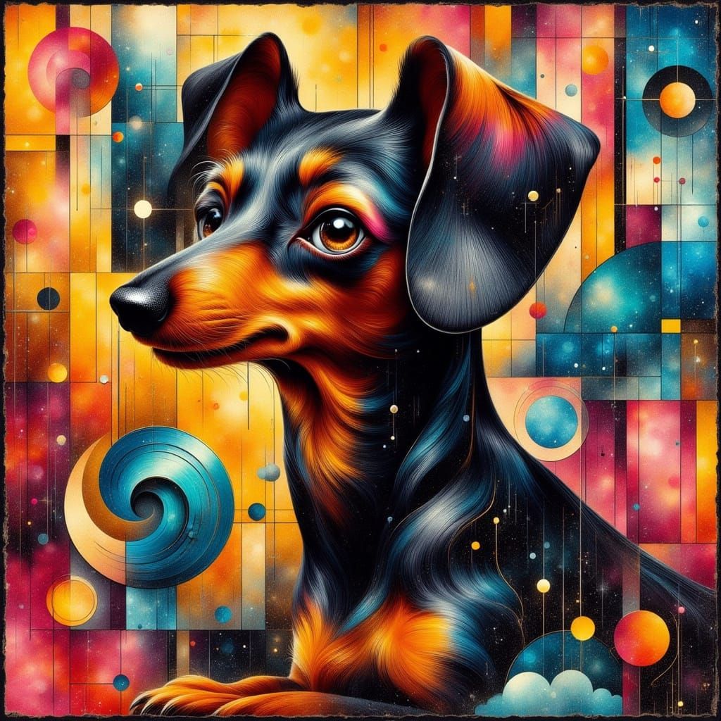 Geometric Dachshund in Fauvist Neo-Cubism Style