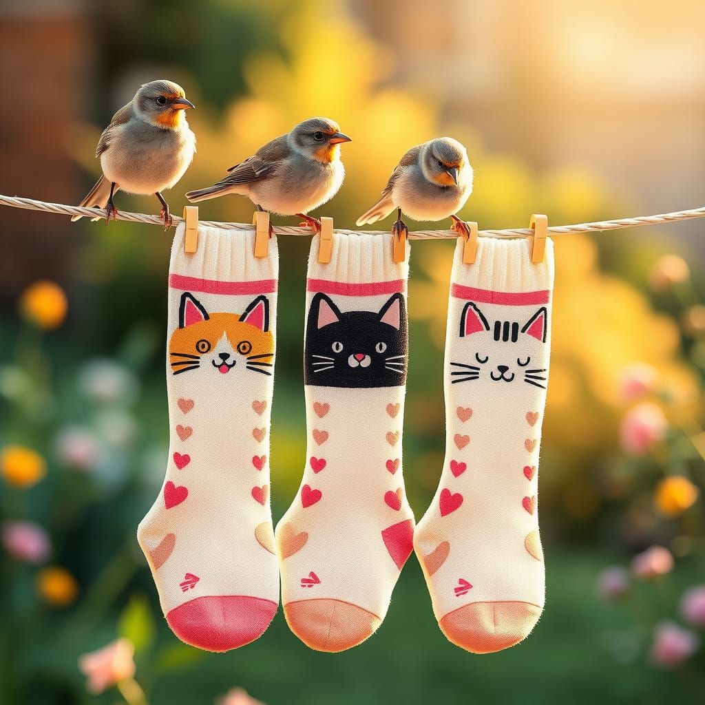 Kawaii Cat Socks in Sunlight: A Digital Macro Photograph