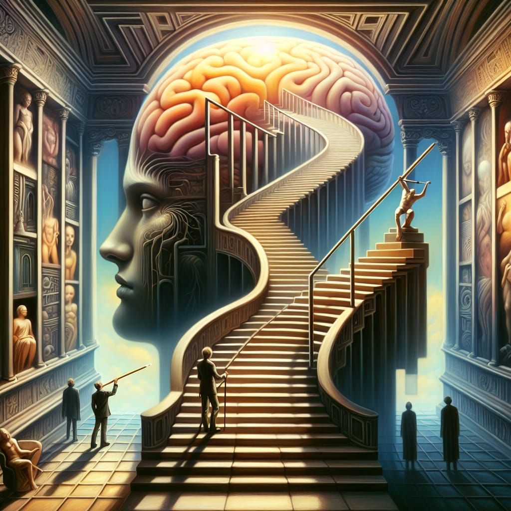 Surreal Stairs Ascend to Brain Concept Art