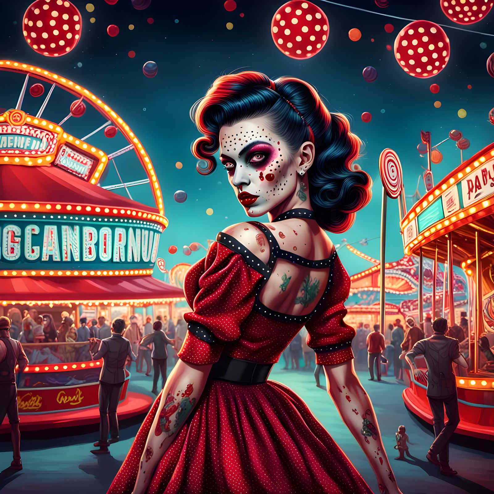 Zombie Rockabilly Pinup in Candy Art Style