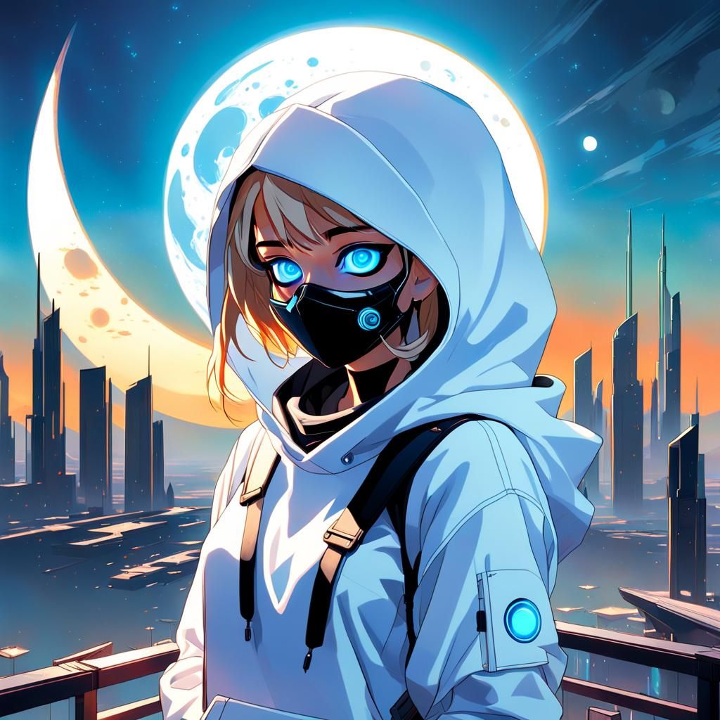 Anime Girl in Cosmic Landscape: Digital Art