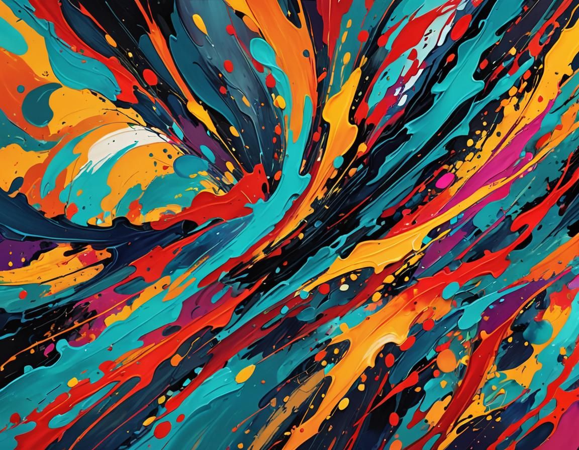 Abstract Tachisme: Dynamic Brushwork in Vibrant Colors