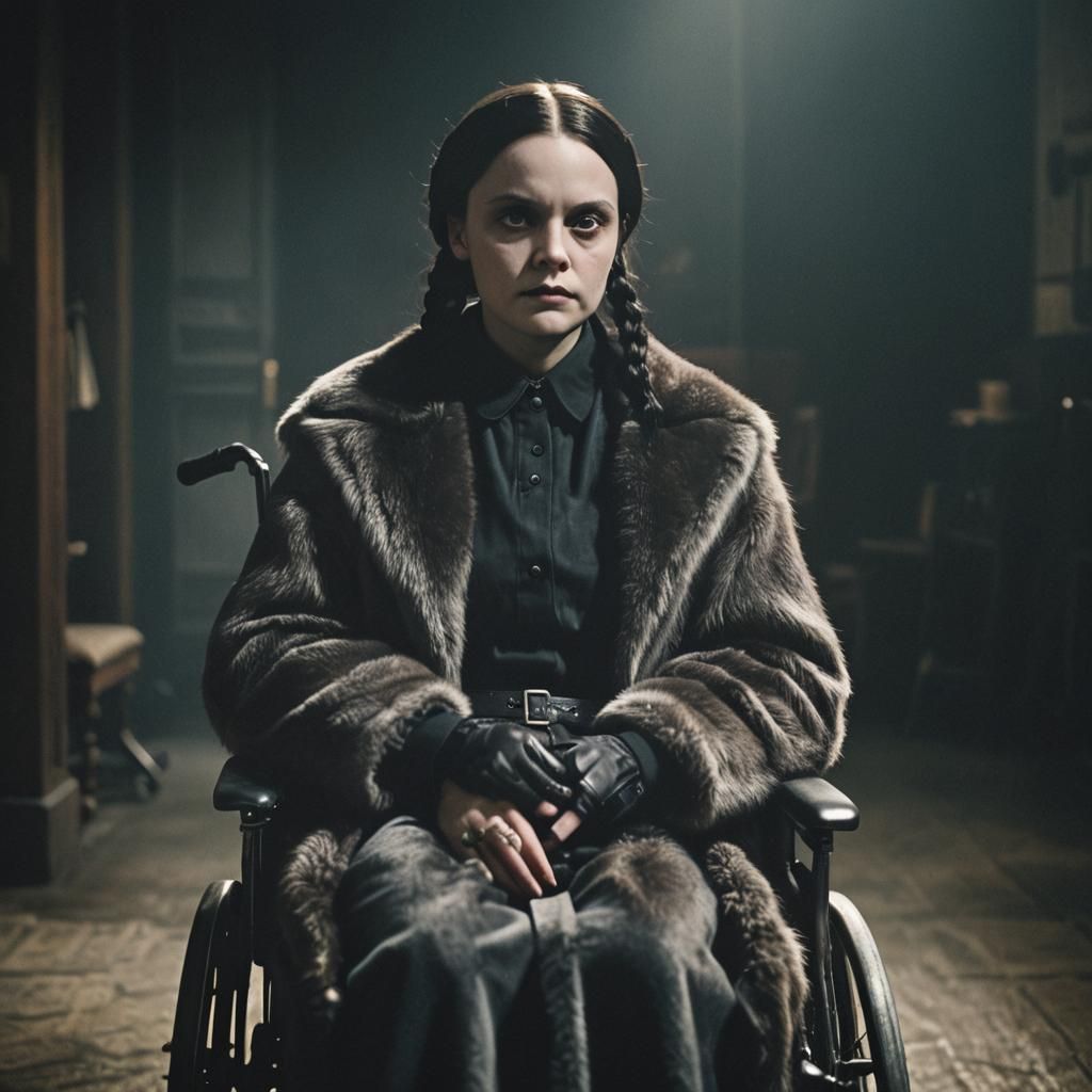 Wednesday Addams in Fur: Dark Academia Film Still