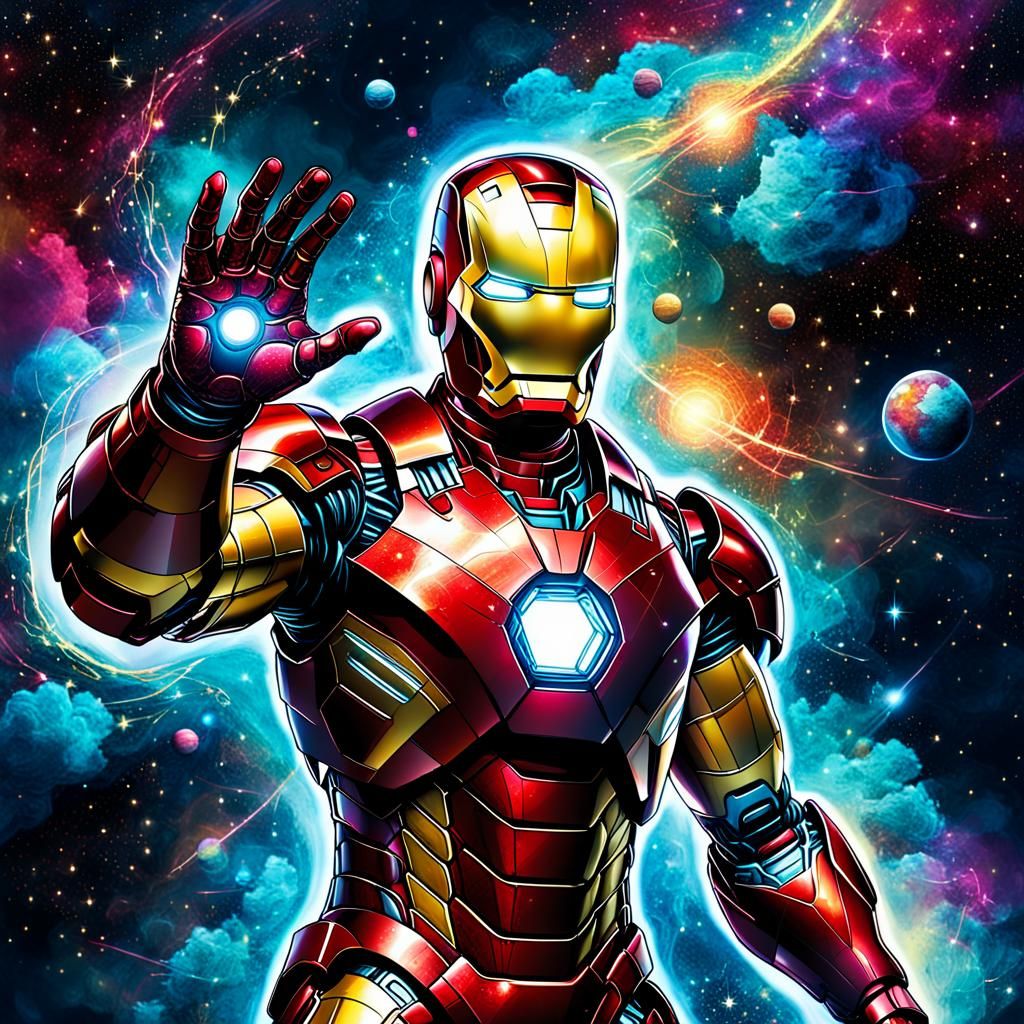 Iron Man in Cosmic Nebula, Mixed Media Illustration