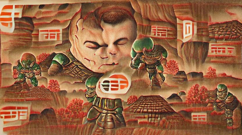 Doomguy in Edo Period Lithograph Style