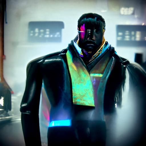 Cyberpunk Black Man in Neon Dystopia