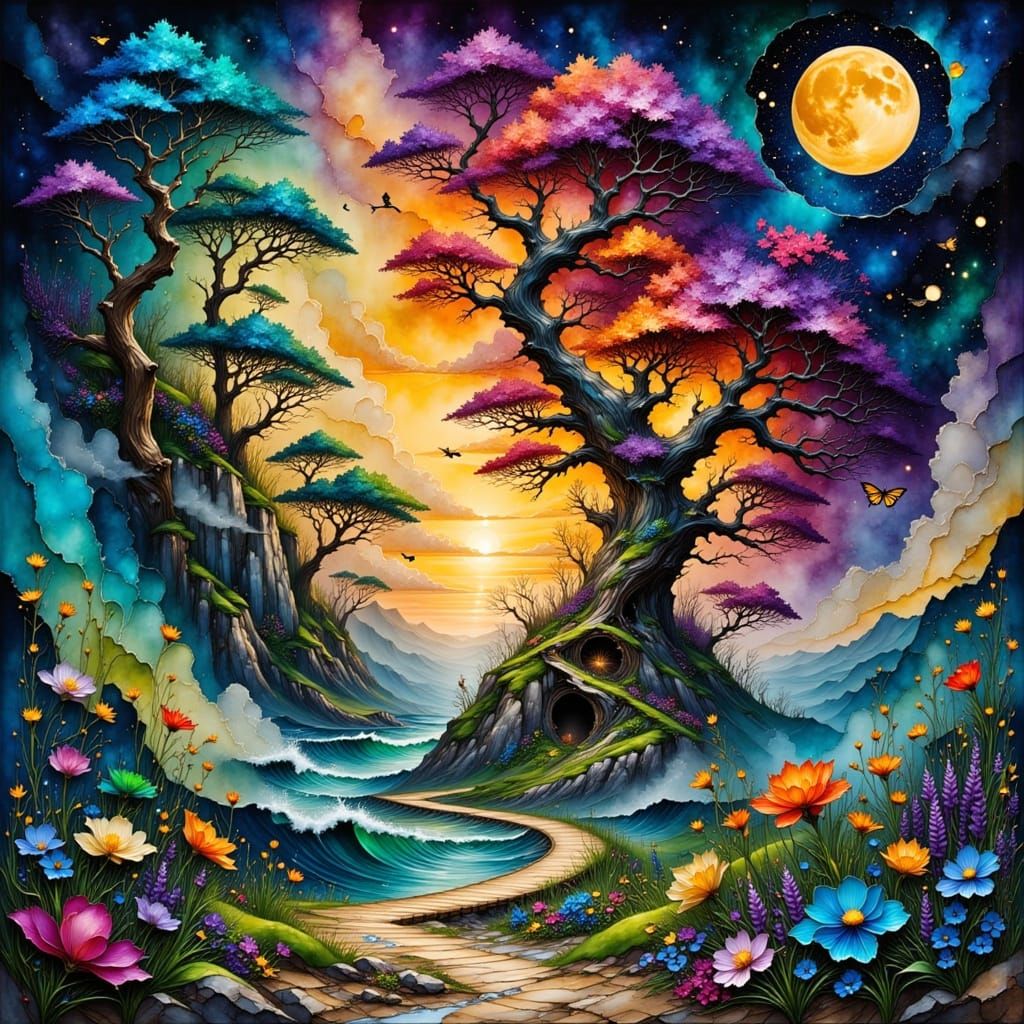 Harmonic Landscape in Flowing Ink Style