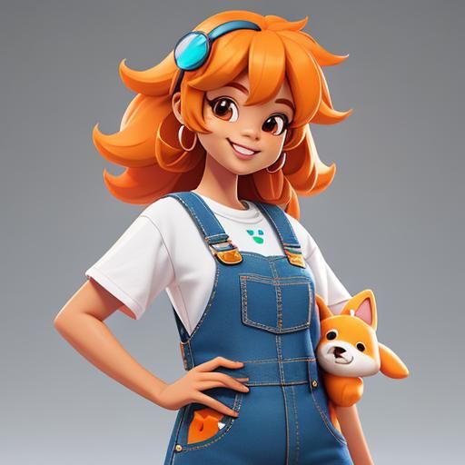 Kawaii Girl Portrait with Puppy, 3D Render