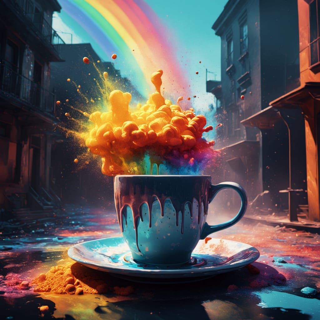 Vibrant Explosion of Iridescent Rainbow Dust Surrounds a Ste...