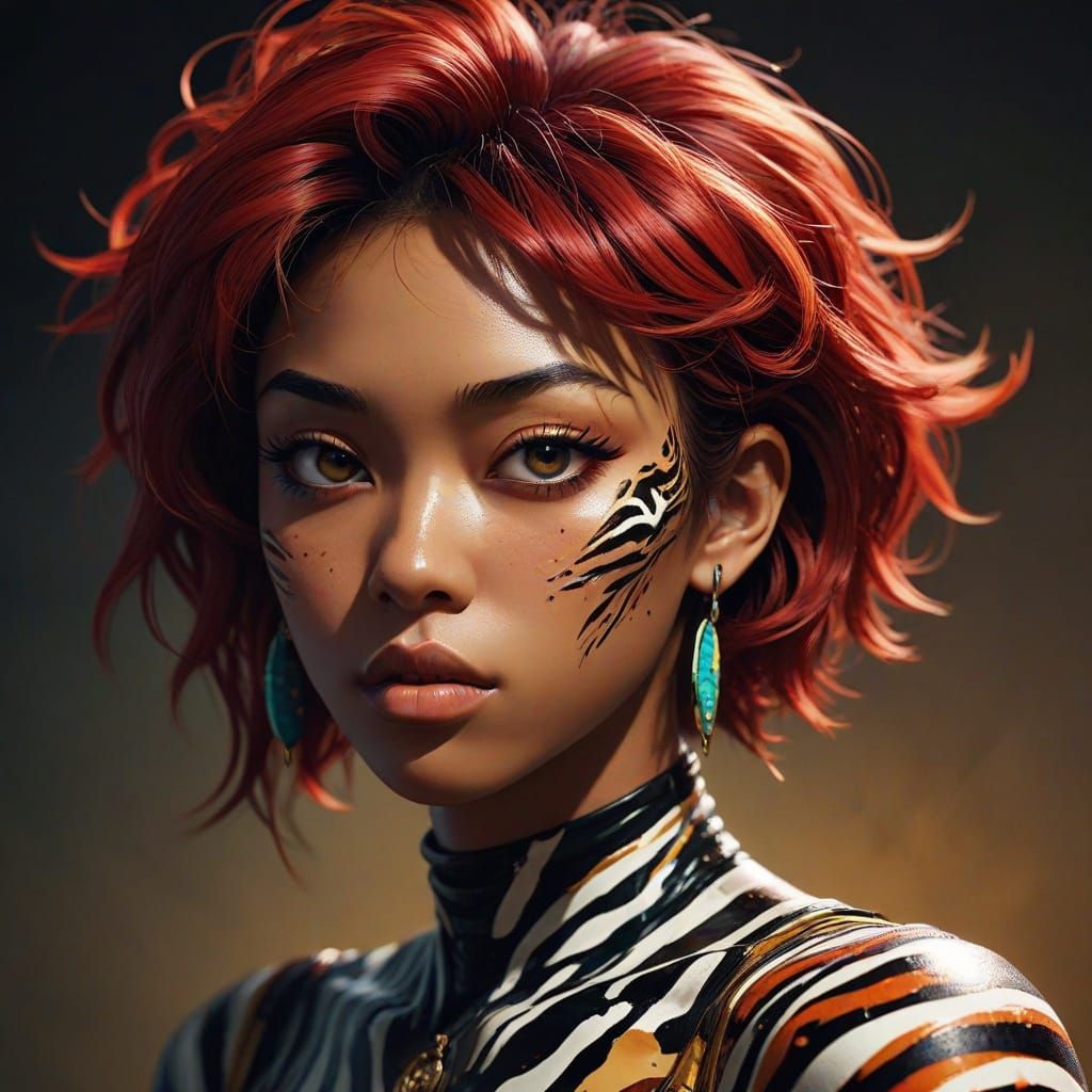 Anime-Inspired Portrait of a Young Black Woman