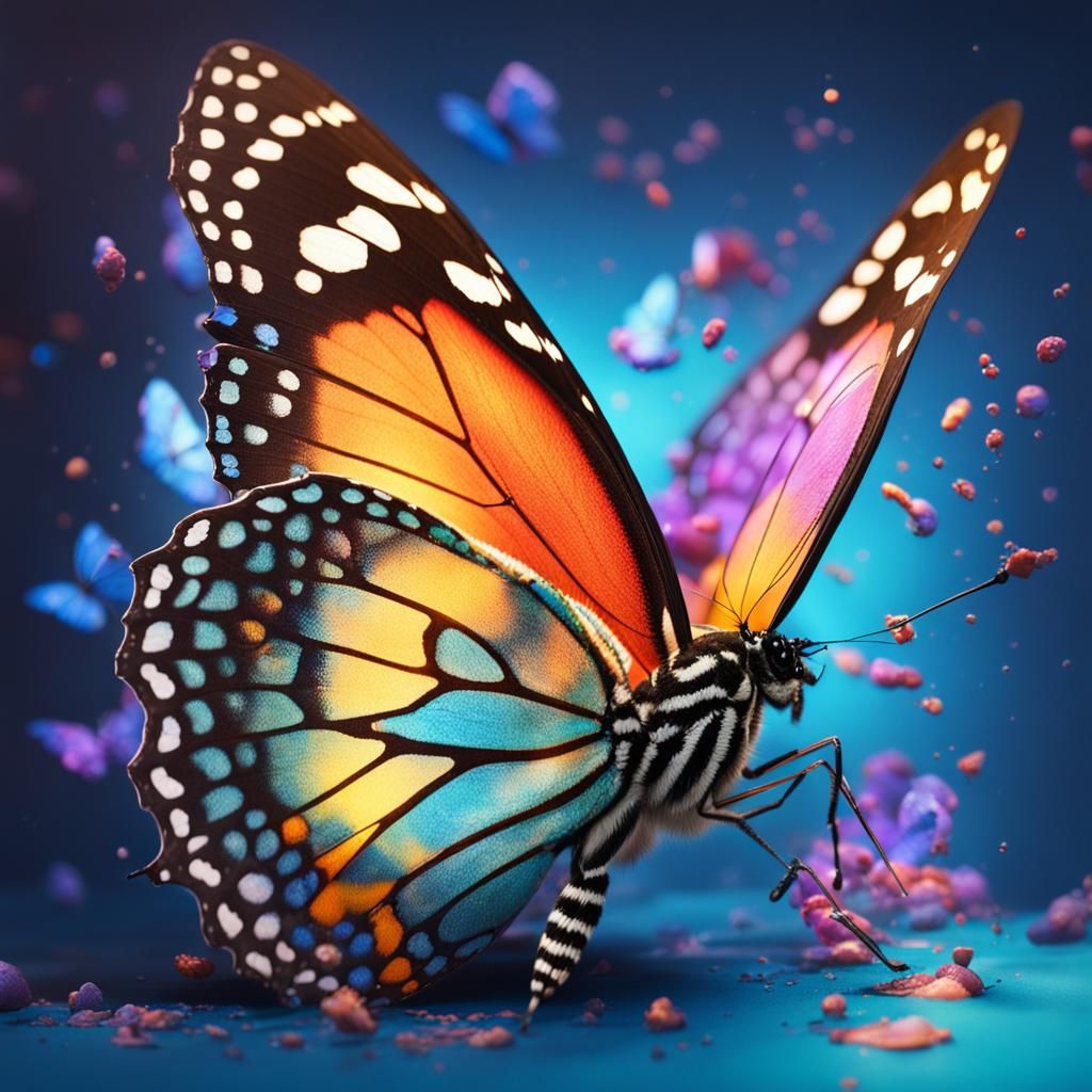 Hyperrealistic Butterfly Emerges with Colorful Splash Art