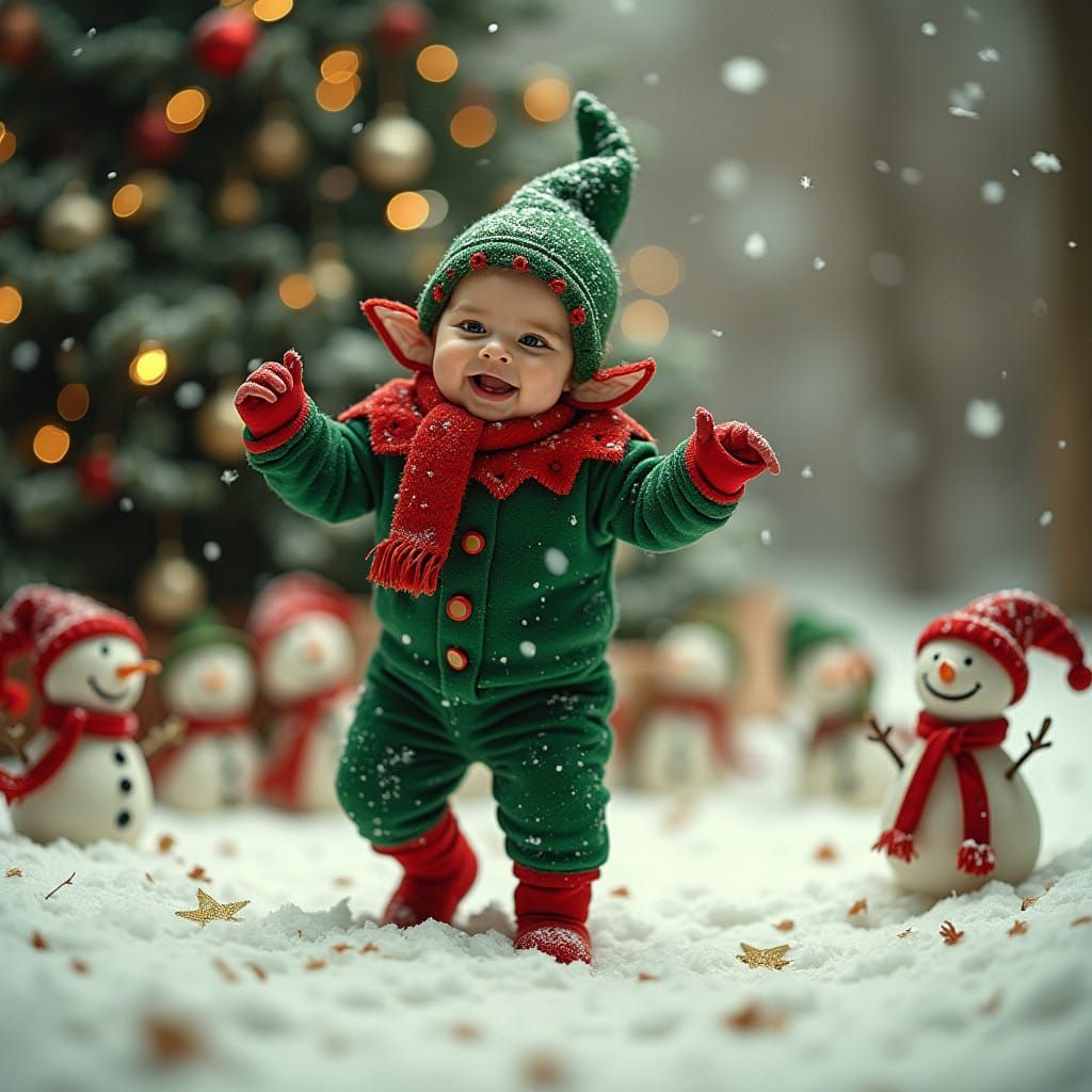 Joyful Baby Dances in Whimsical Winter Wonderland