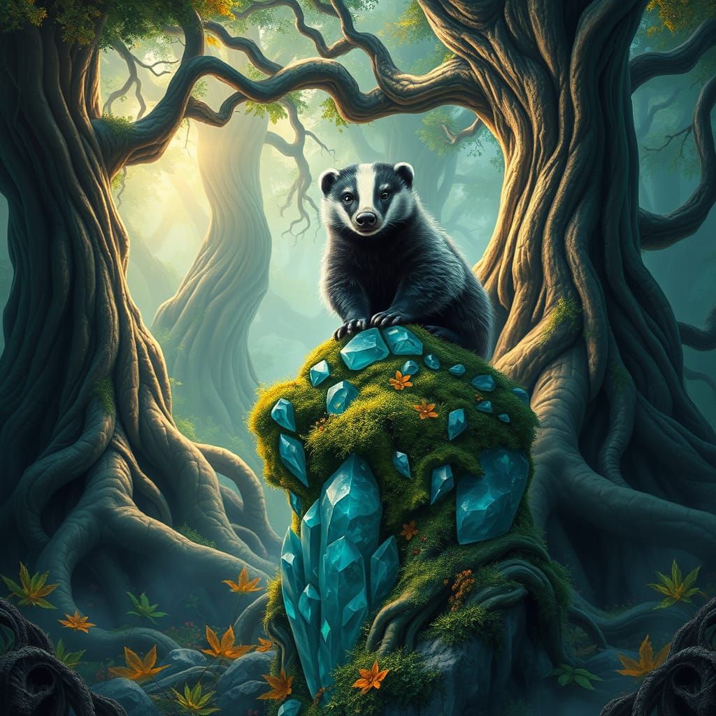 Mystical Forest Scene with a Wise Badger