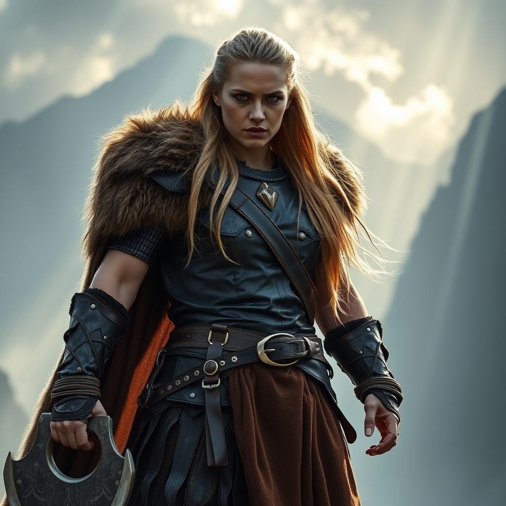 Medieval Viking Warrior Woman with Battle Axe