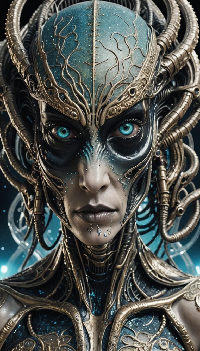 Ethereal Xenomorph with Radiant Bioluminescent Makeup