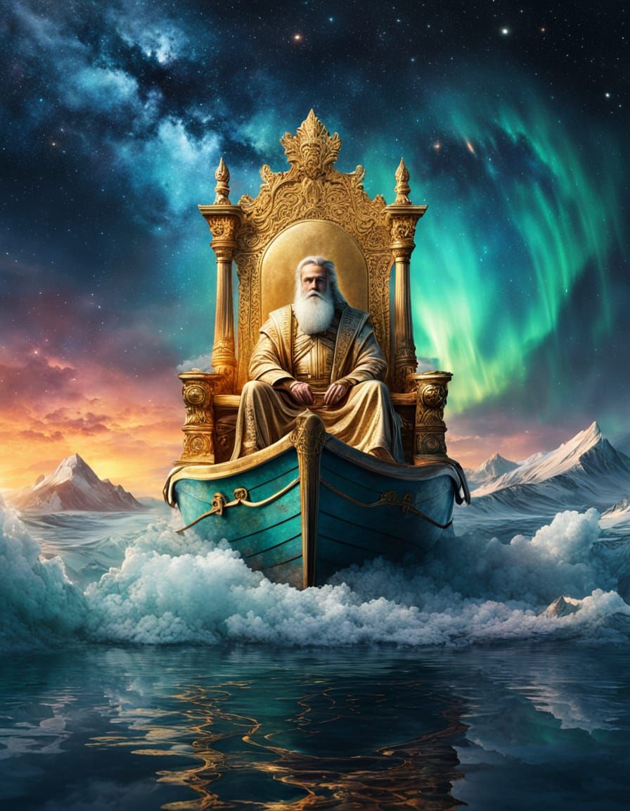 Celestial God on Throne in Double Exposure Art