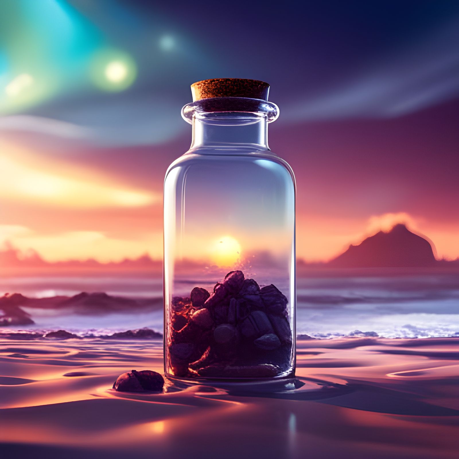 Message in a Bottle on Island Beach in 3D