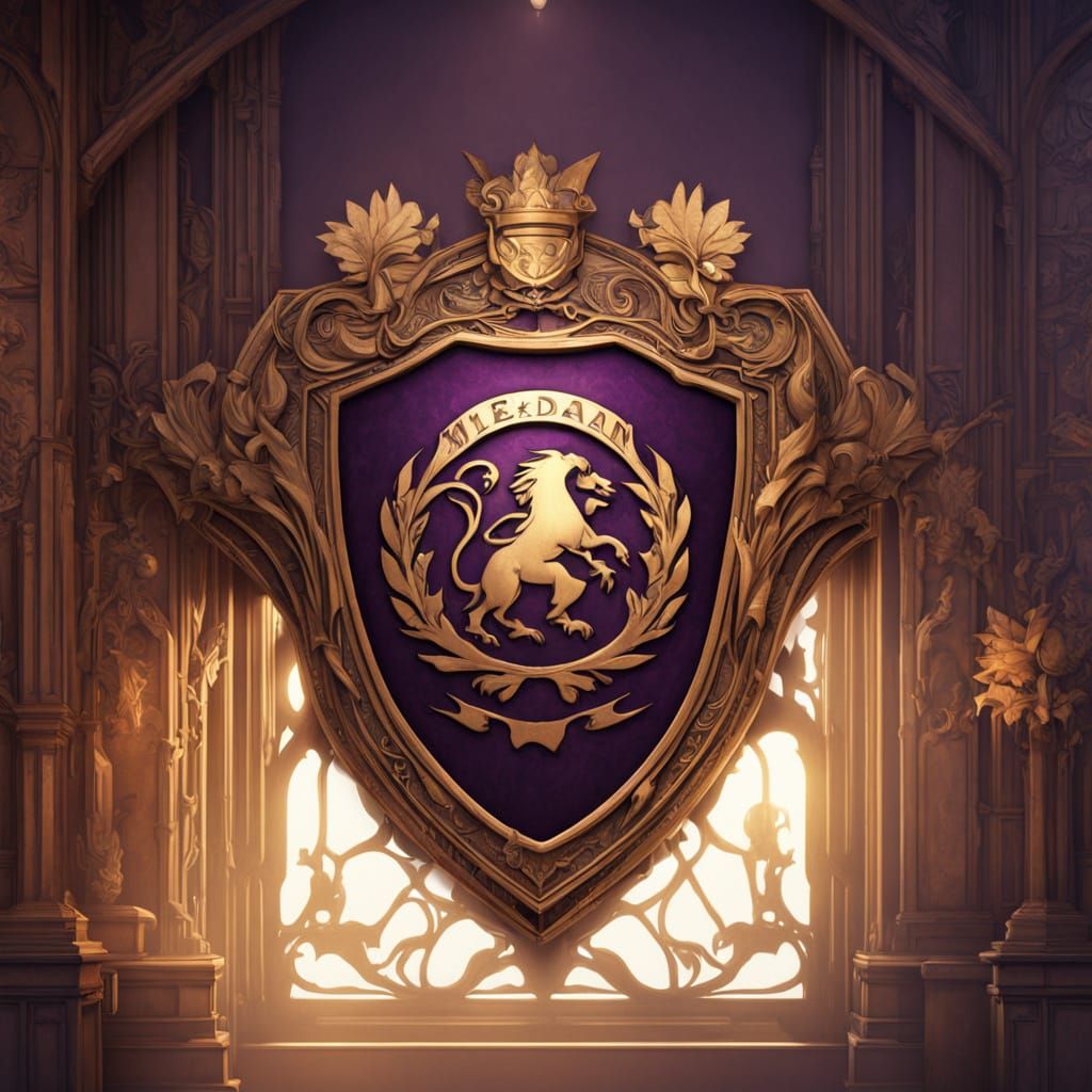 Ornate Shield with Family Crest in Art Nouveau Style