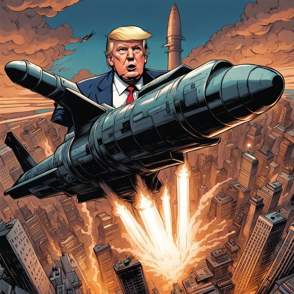 Villain Rides Nuclear Missile: Comic Book Art